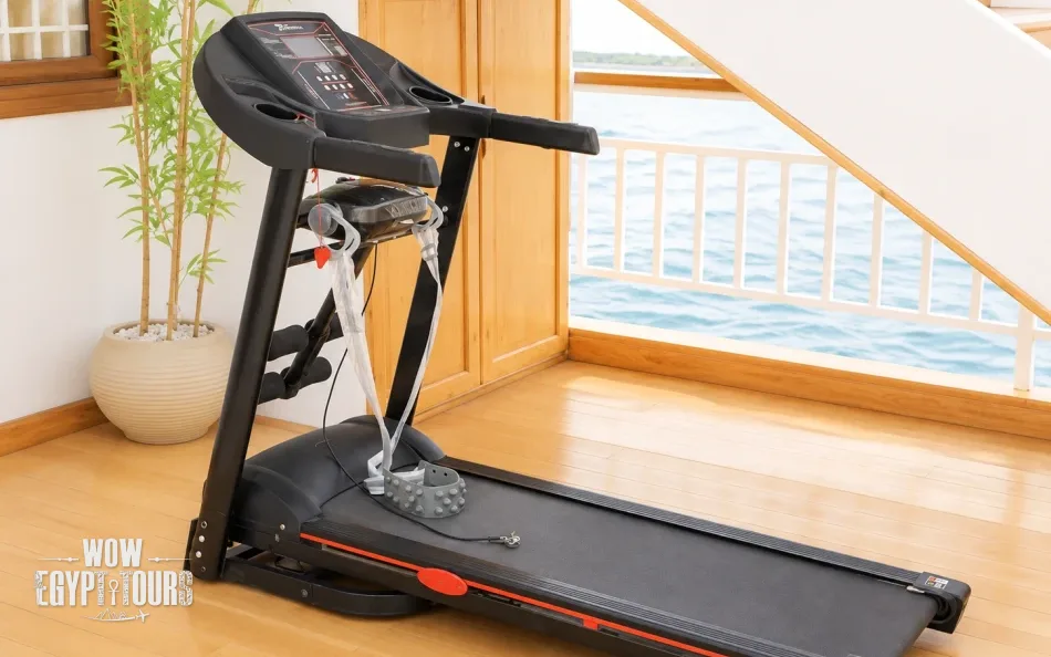 Fitness area with treadmill aboard Gardenia Dahabiya Nile Cruise