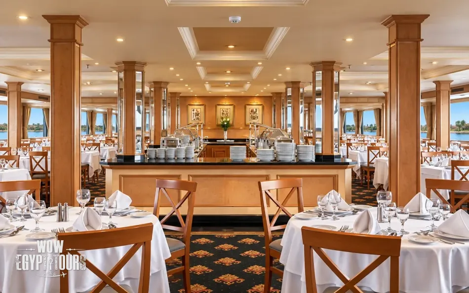 Restaurant and dining area aboard Jaz Crown Jubilee Nile Cruise