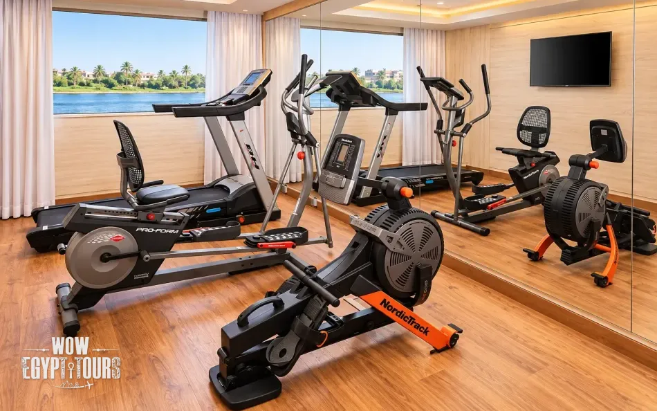 Fitness gym with exercise equipment aboard Jaz Bahareya Nile Cruise