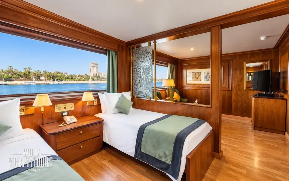 Twin cabin with two separate beds aboard Salacia Nile Cruise