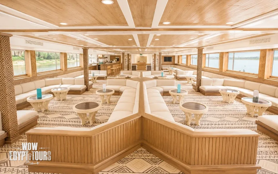 Lounge seating area aboard Mahrousa Nile Cruise