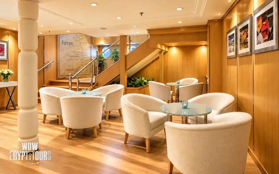 Interior view of the lounge aboard Acamar Nile Cruise