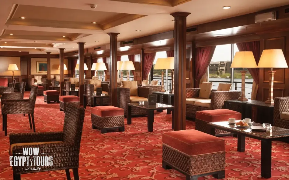 Lounge bar seating area aboard Jaz Crown Jubilee Nile Cruise