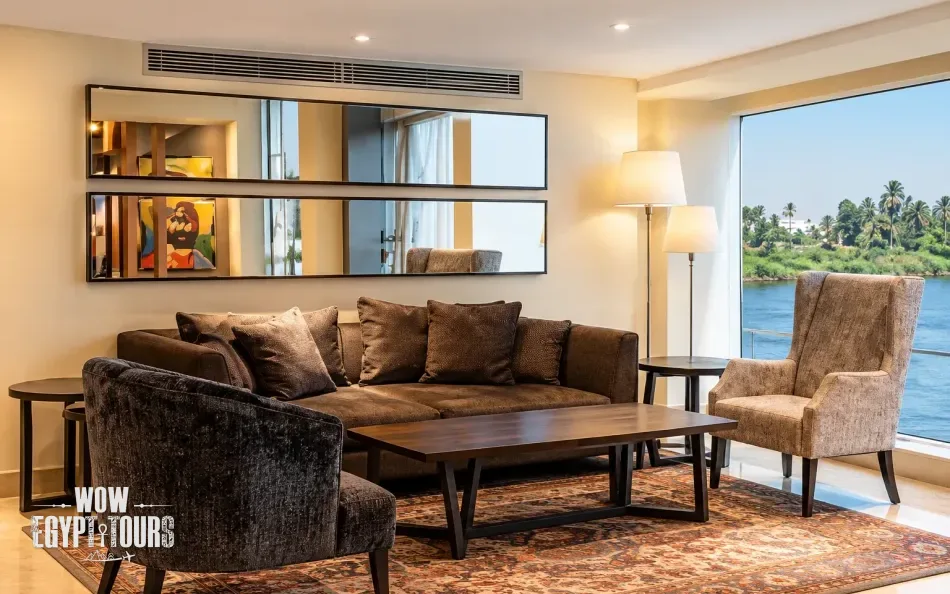 Main lounge seating area aboard Farida Nile Cruise
