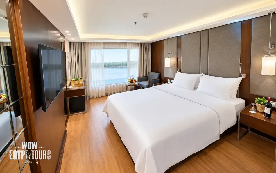 Double cabin with a large bed aboard Concerto II Nile Cruise