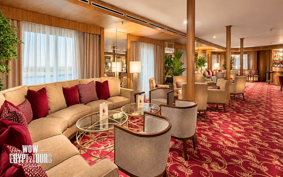 Main lounge seating area aboard Steigenberger Regency Nile Cruise