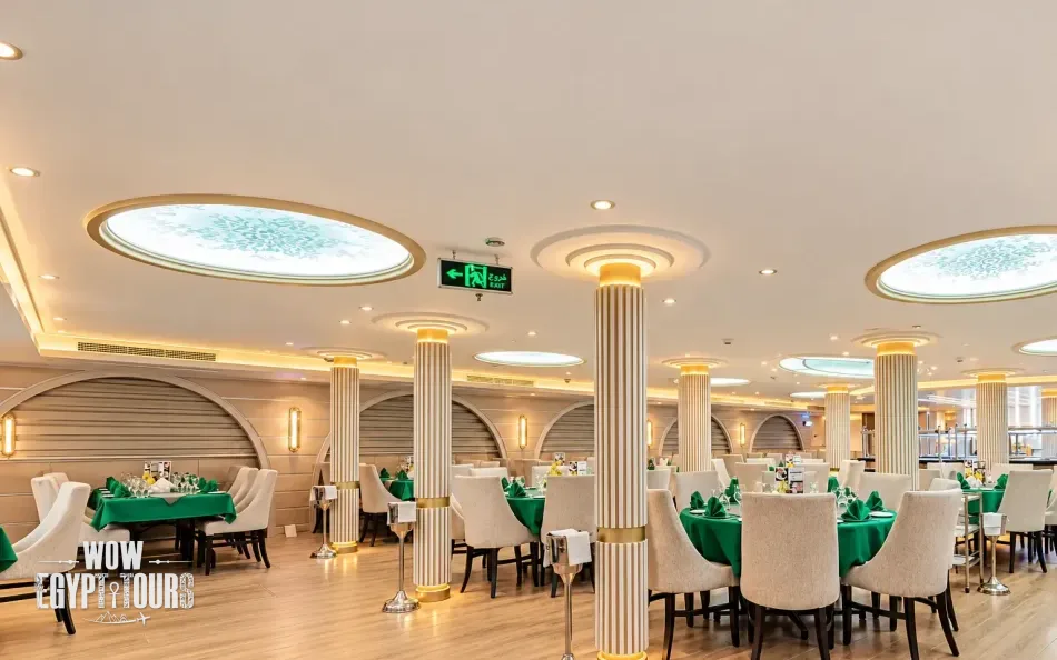 Restaurant and dining area aboard Nile Story Nile Cruise