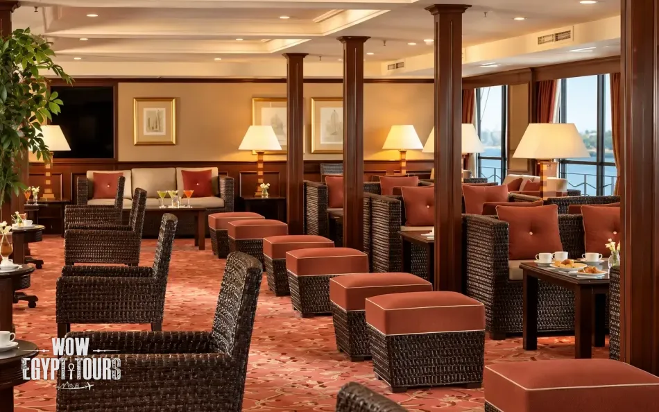 Lounge seating area aboard Jaz Crown Empress Nile Cruise
