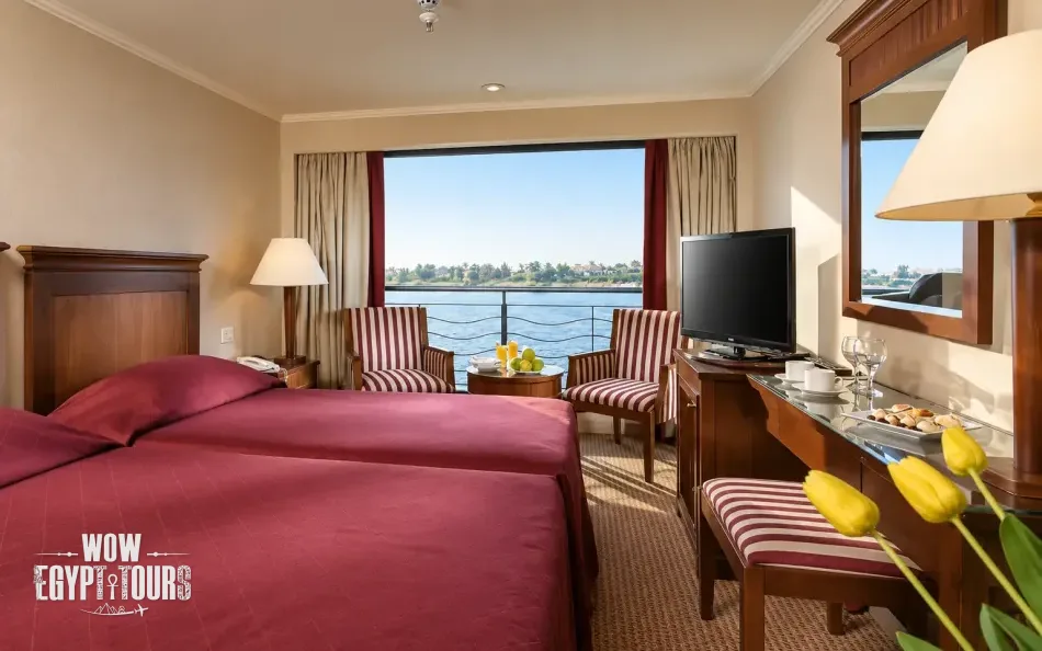 Twin cabin with two separate beds aboard Jaz Crown Empress Nile Cruise