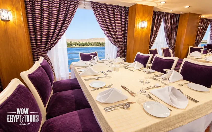 Restaurant and dining area aboard Royal La Terrasse Nile Cruise