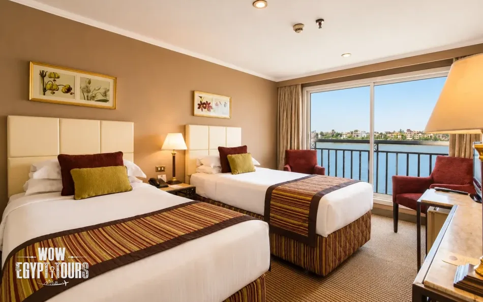 Twin cabin with two separate beds aboard Jaz Bahareya Nile Cruise
