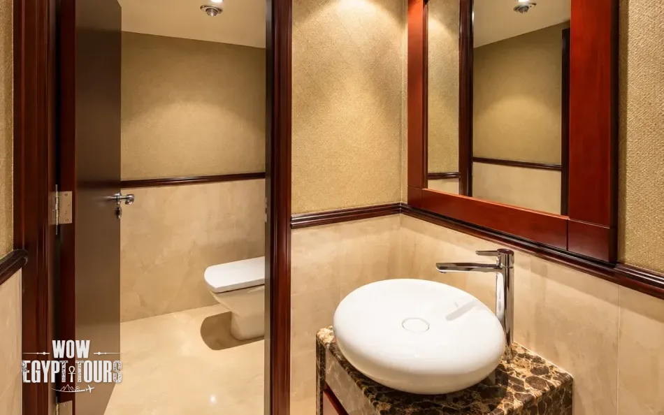 Private cabin bathroom aboard Amwaj Nile Cruise