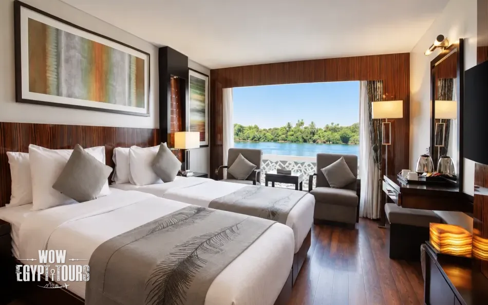Twin cabin with two separate beds aboard Le Fayan Nile Cruise