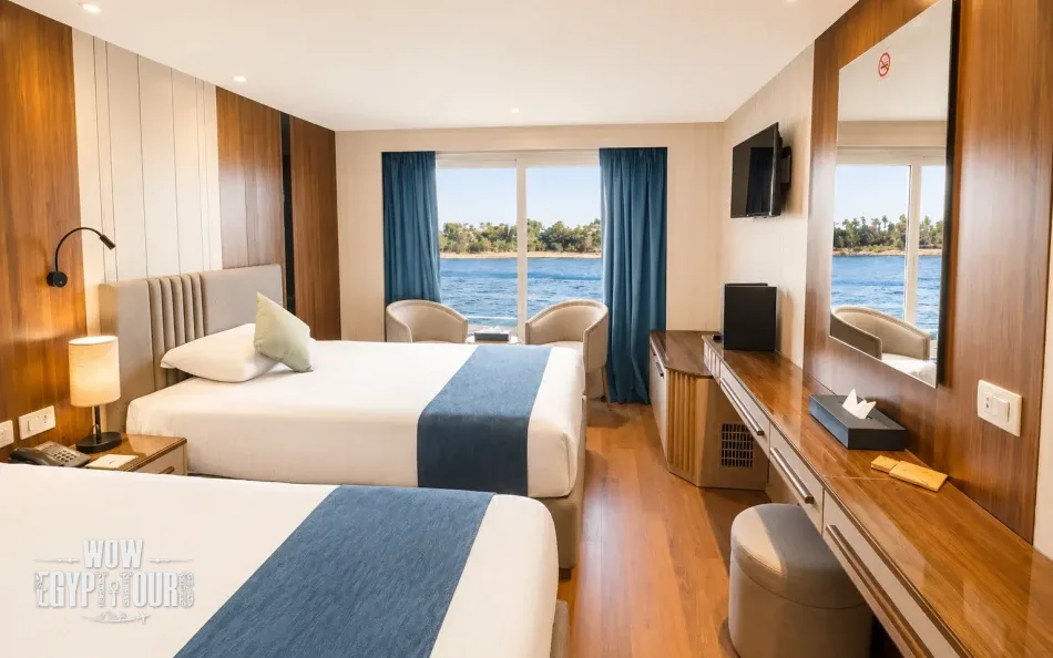 Twin cabin with two separate beds aboard Renaissance Nile Cruise