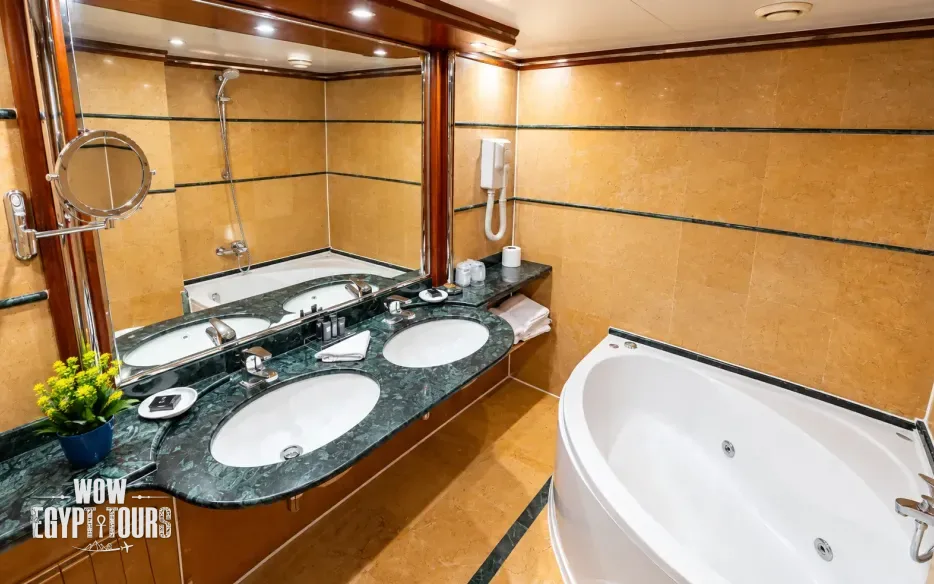 Private cabin bathroom aboard Nile Quest Nile Cruise