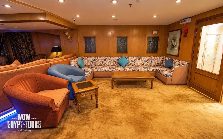 Main lounge seating area aboard Royal La Terrasse Nile Cruise