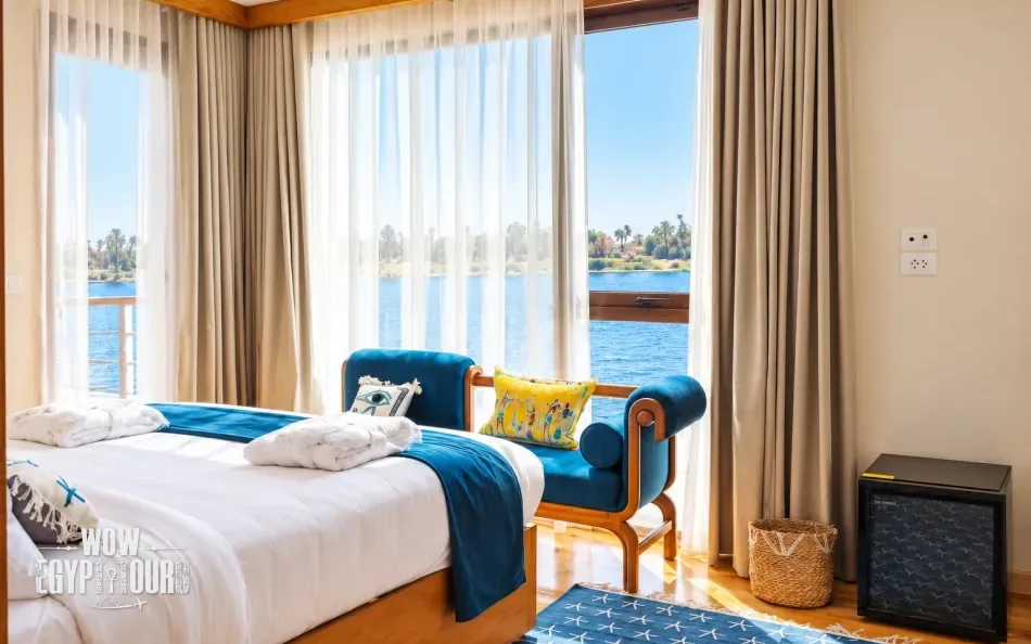 Spacious suite aboard Per Ba Merkaba Dahabiya Nile Cruise