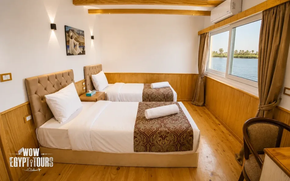 Twin cabin on Akhnaton Dahabiya Nile River Cruise