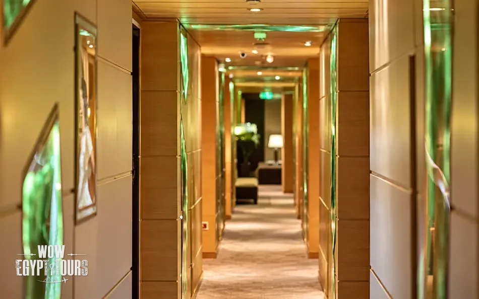 Interior cabin corridor aboard Le Fayan Nile Cruise