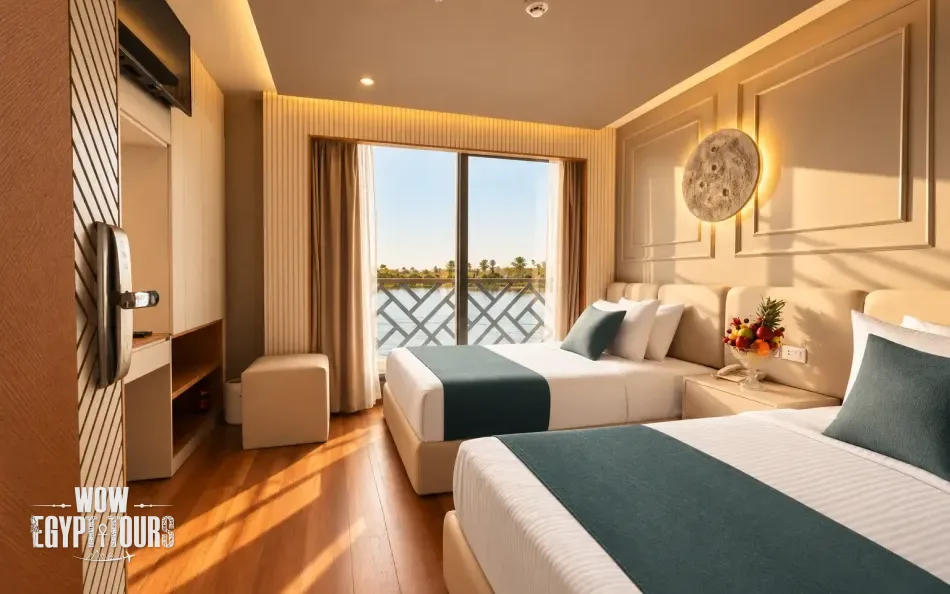 Twin cabin with two separate beds aboard Merit II Dahabiya Nile Cruise