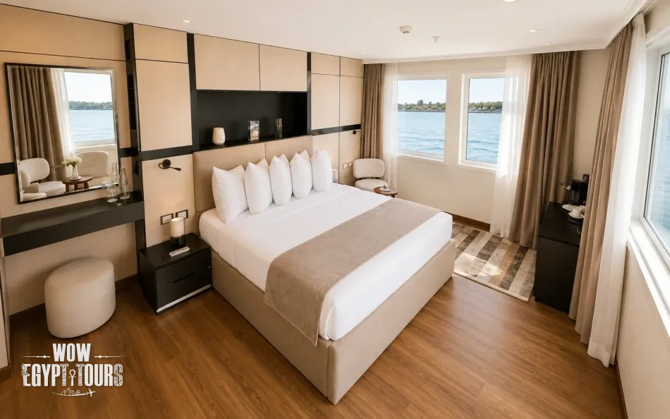 Interior of a suite aboard Swan Dahabiya Nile Cruise