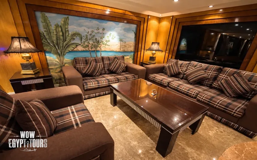 Interior lounge seating area aboard Royal La Terrasse Nile Cruise
