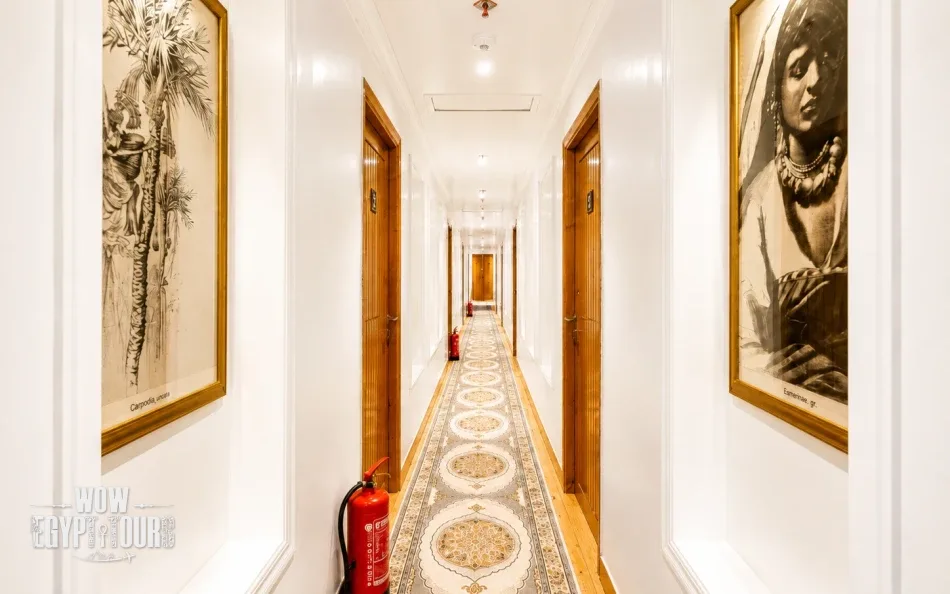 Interior corridor aboard Fatima Dahabiya Nile Cruise