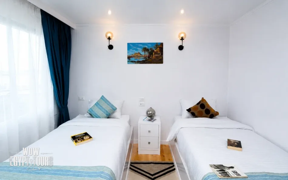 Twin cabin with two separate beds aboard Turquoise Dahabiya Nile Cruise