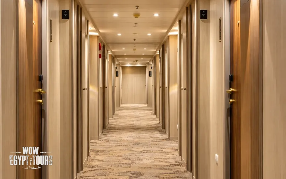 Interior cabin corridor aboard Chateau Lafayette Nile Cruise