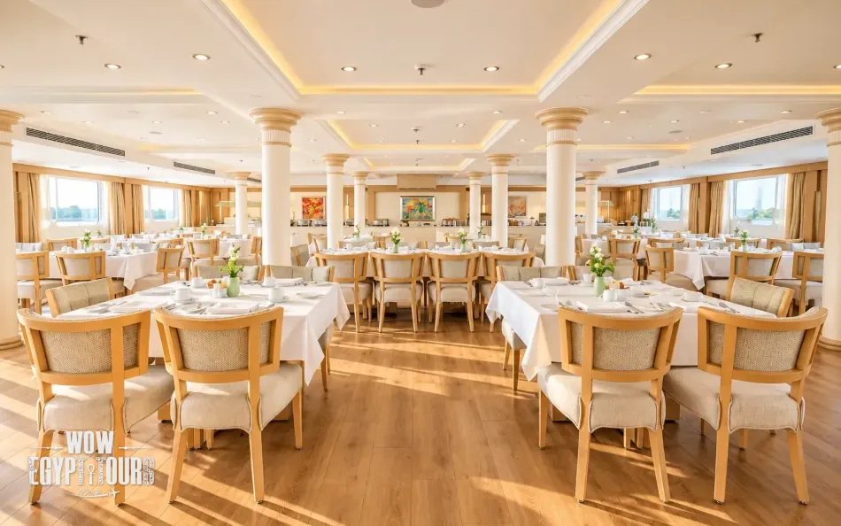 Restaurant and dining area aboard Acamar Nile Cruise