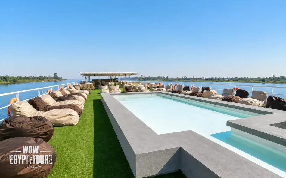 Outdoor swimming pool on the sun deck of Mahrousa Nile Cruise