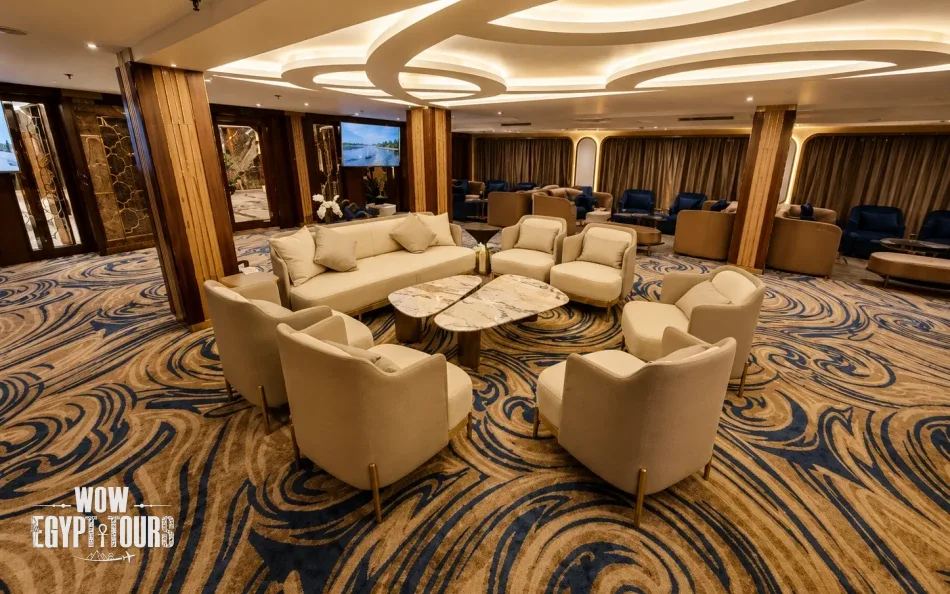 Lounge seating area aboard Concerto Plus Nile Cruise