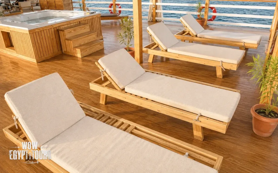 Sun loungers on the sun deck of Swan Dahabiya Nile Cruise