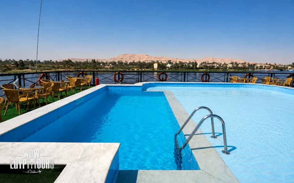 Outdoor swimming pool on the sun deck of Jaz Bahareya Nile Cruise