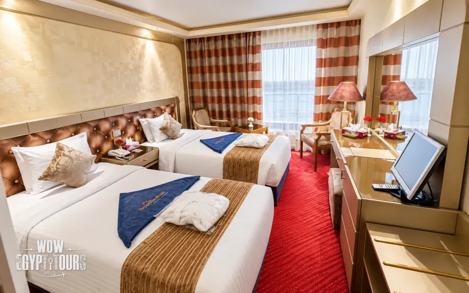 Twin cabin with two separate beds aboard Royal La Terrasse Nile Cruise