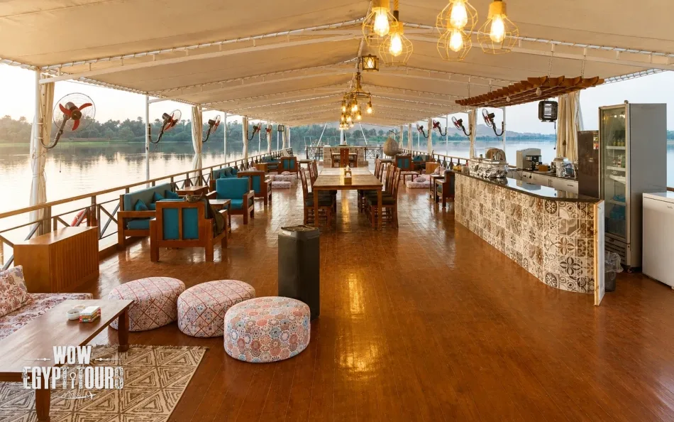 Bar area on the sun deck of Fatima Dahabiya Nile Cruise