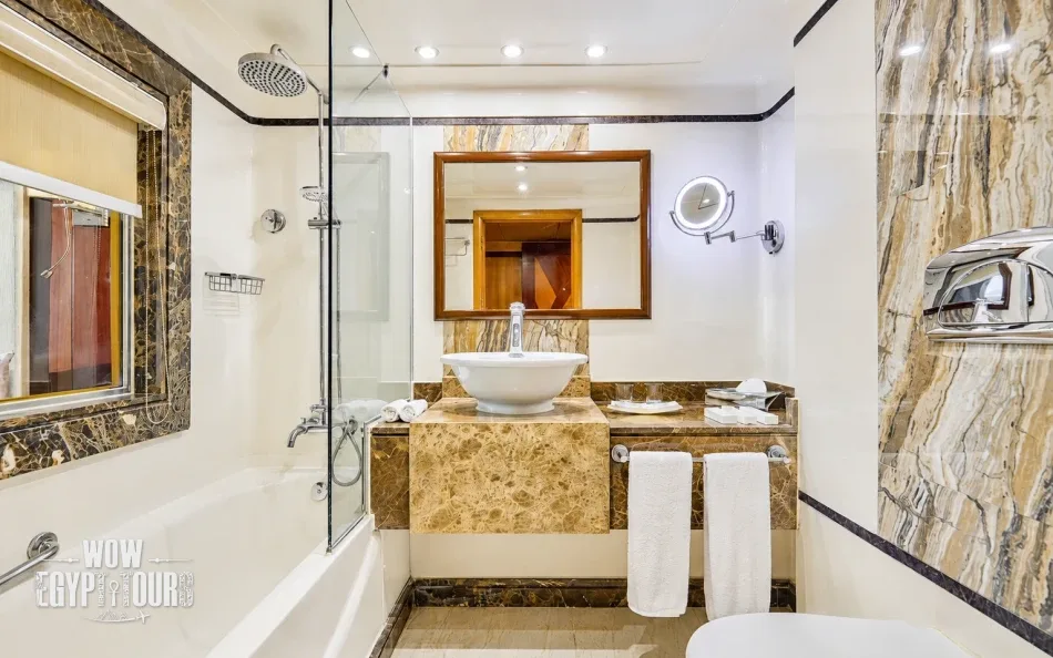 Private cabin bathroom aboard Blue Shadow Nile Cruise