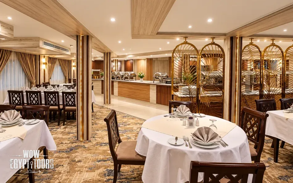 Restaurant and dining area aboard Chateau Lafayette Nile Cruise
