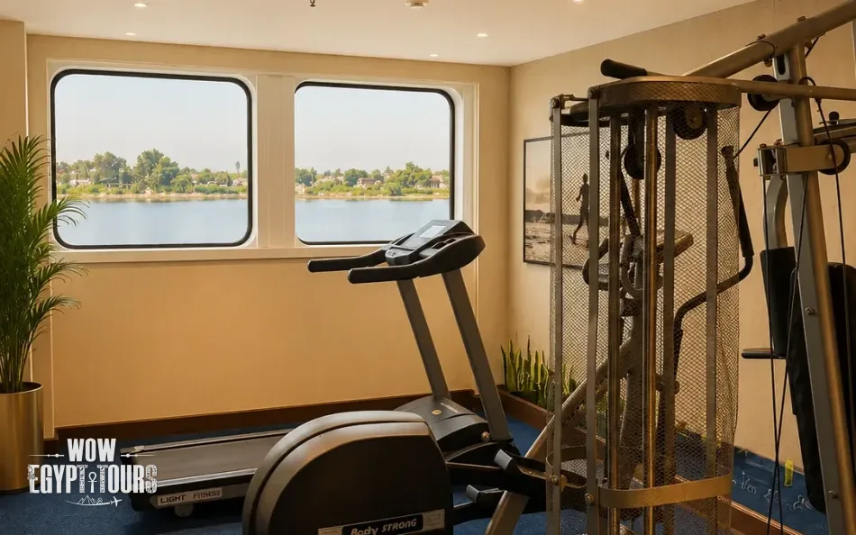 Fitness gym with exercise equipment aboard Radamis I Nile Cruise