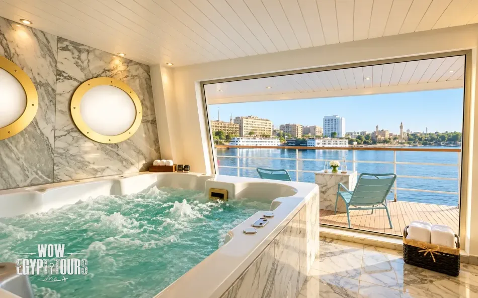 Jacuzzi with Nile River views aboard Alyssa Nile Cruise
