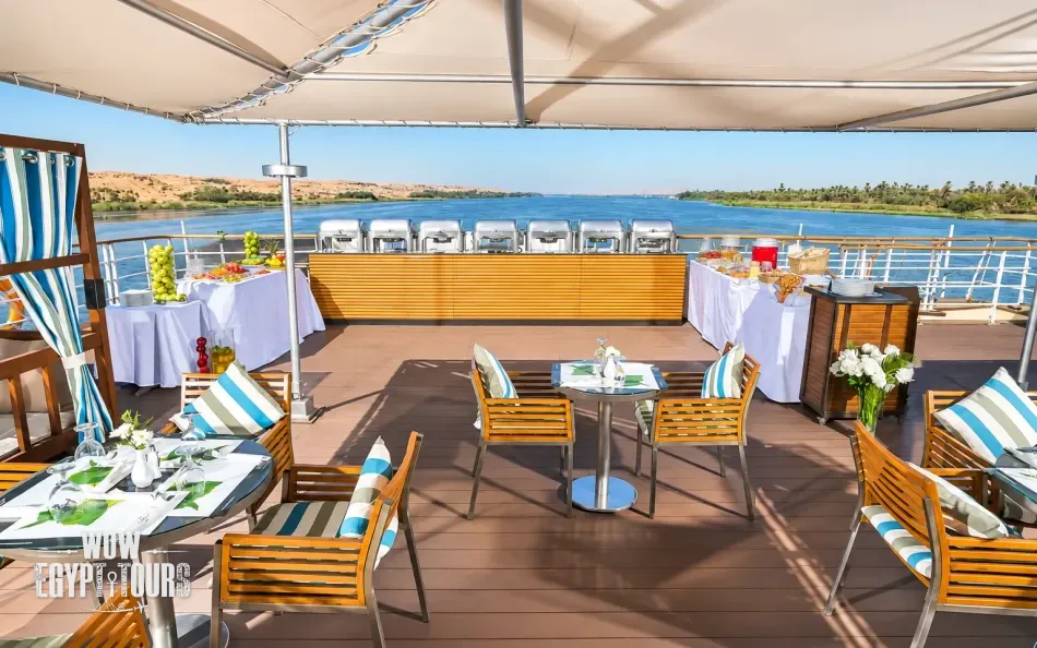 Open-air dining area on the sun deck of Alyssa Nile Cruise