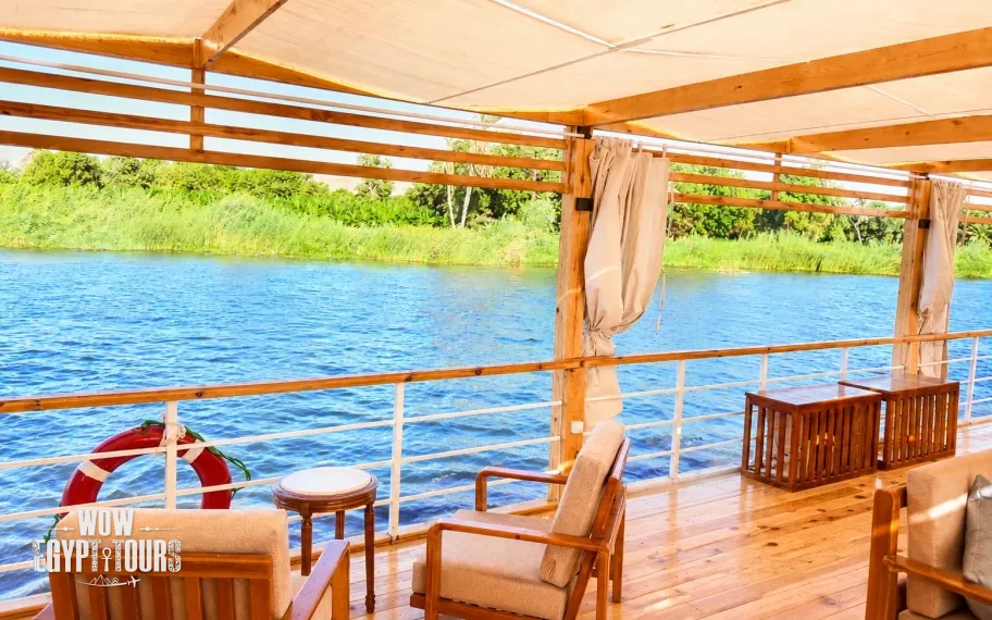Sun deck seating area aboard Nile Dahabiya Nile Cruise