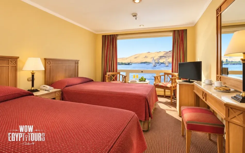 Interior view of a double cabin aboard Jaz Crown Emperor Nile Cruise
