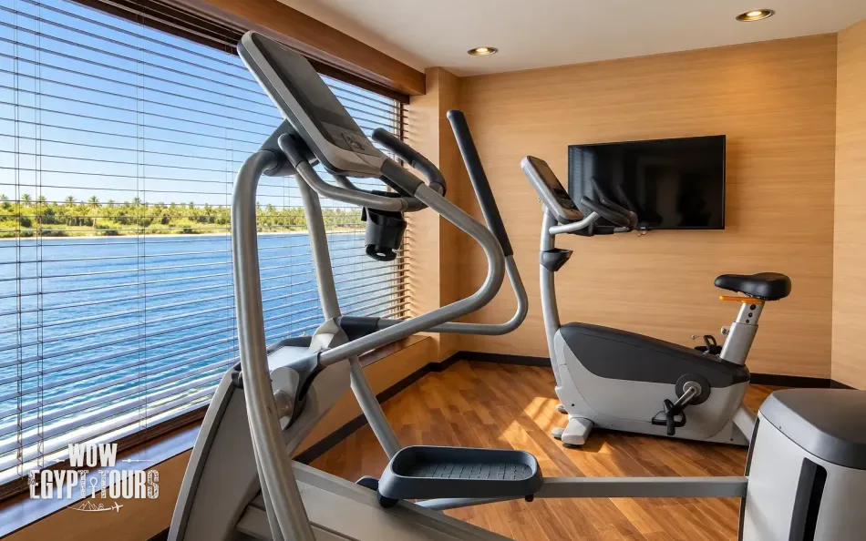 Fitness gym with exercise equipment aboard Le Fayan Nile Cruise