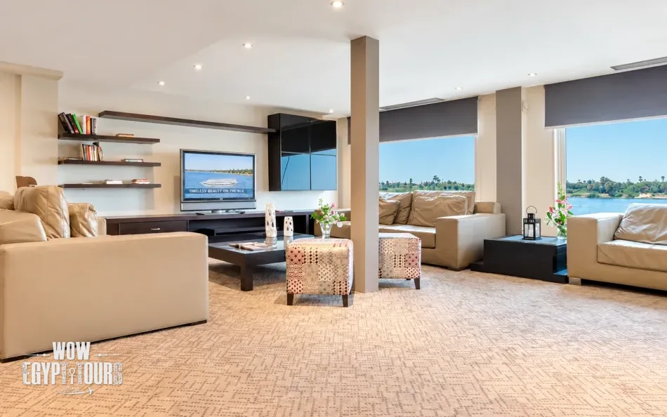 Indoor seating area aboard Nile Premium Nile Cruise