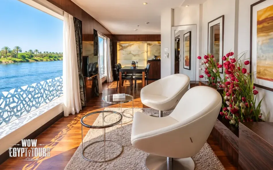Interior view of a suite aboard Le Fayan Nile Cruise