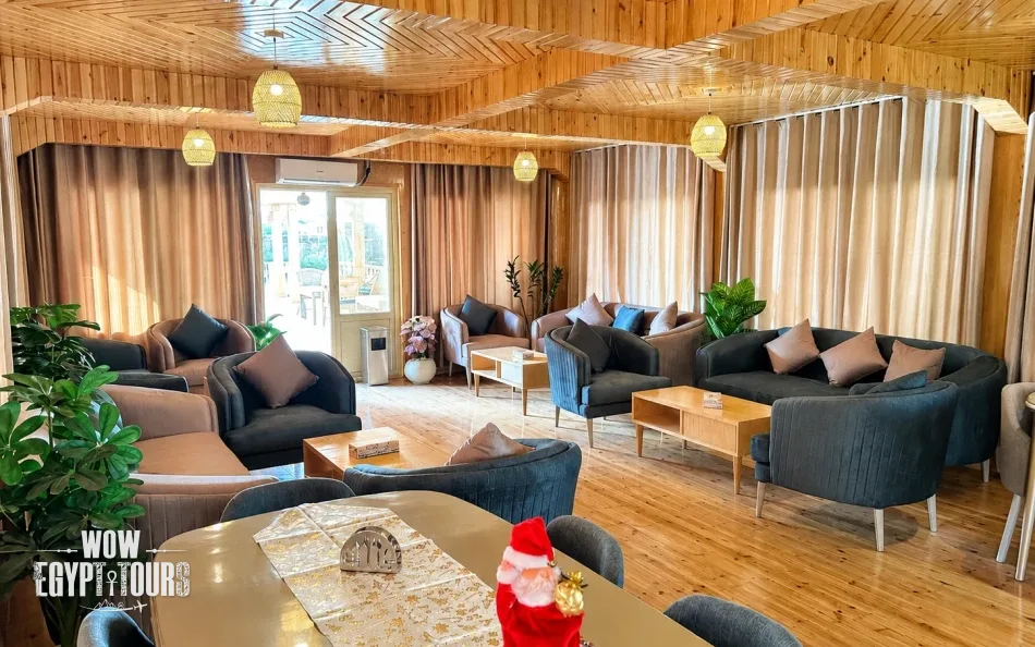 Interior lounge seating area aboard Étoile d'Égypte Dahabiya Nile Cruise