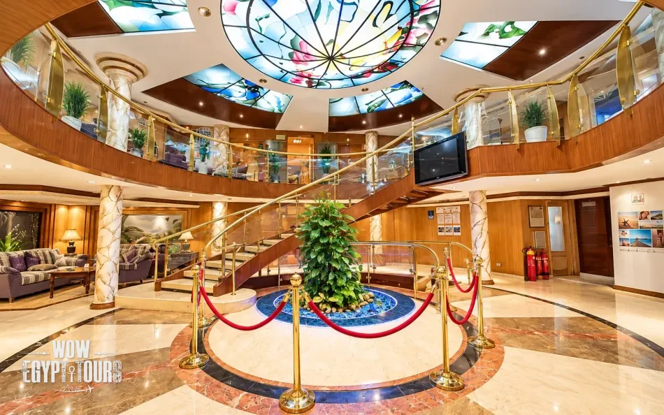 Reception and atrium lobby aboard Royal La Terrasse Nile Cruise