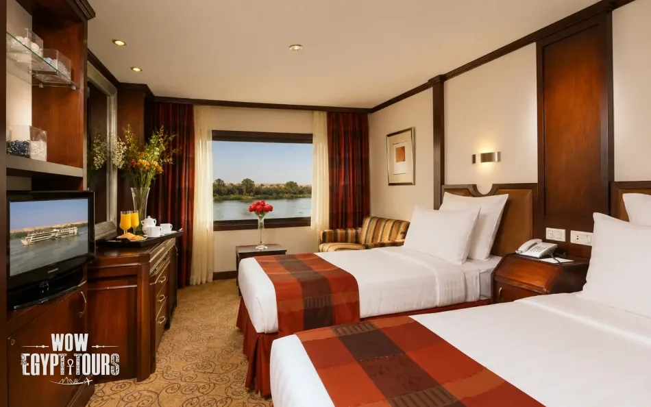 Twin cabin with two separate beds aboard Nile Goddess Nile Cruise