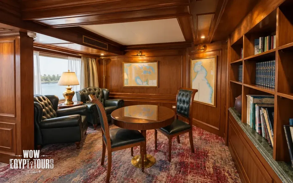 Library and reading area aboard Salacia Nile Cruise